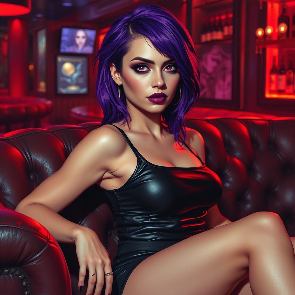 Sensual Goth Beauty Reclines in a Nightclub