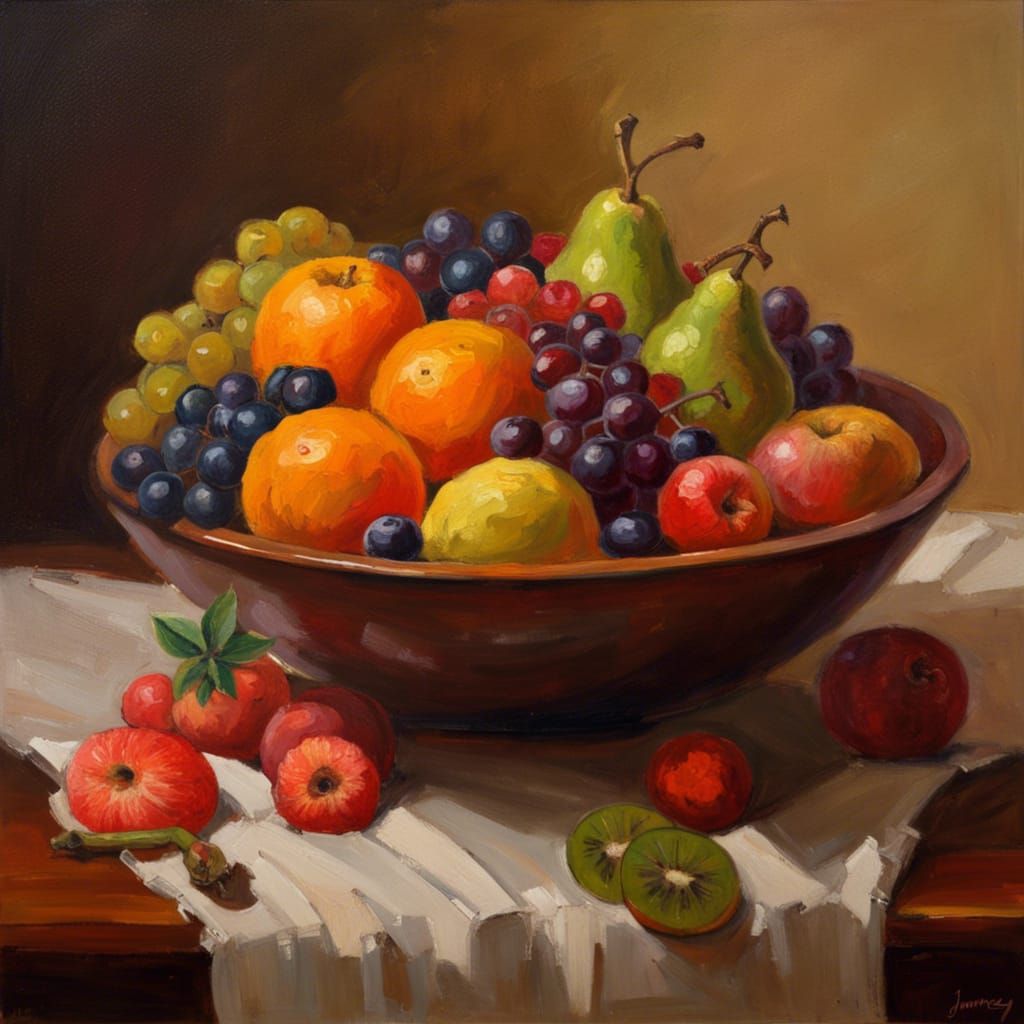 Fruit Bowl Oil Painting by James Gurney