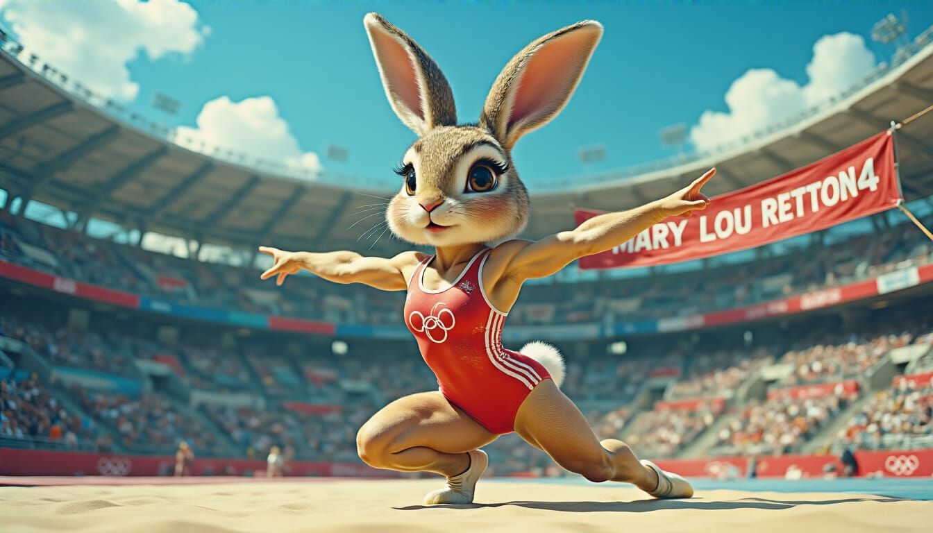 Anthropomorphic Bunny Does Olympic Gymnastics, Splash Art
