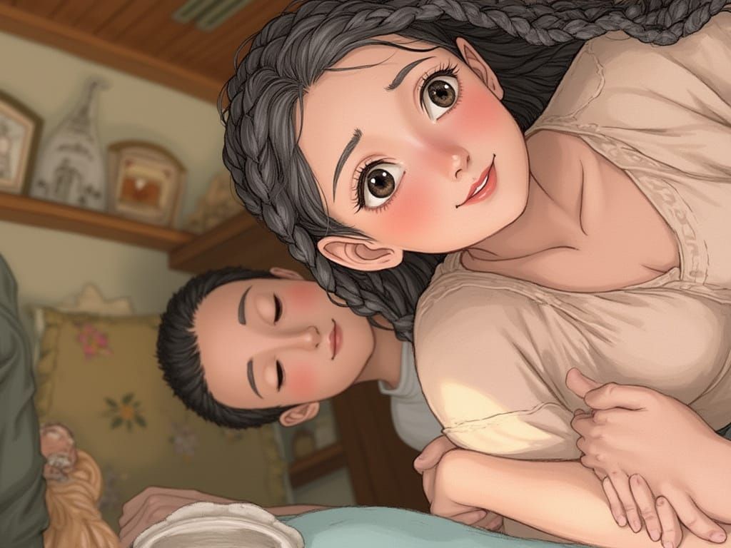Warm Studio Ghibli-Inspired Portrait of a Young Couple in a ...