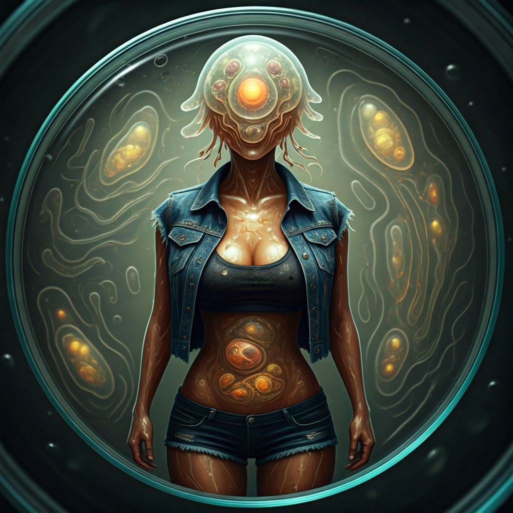 Translucent Anthropomorphic Amoeba in Petri Dish