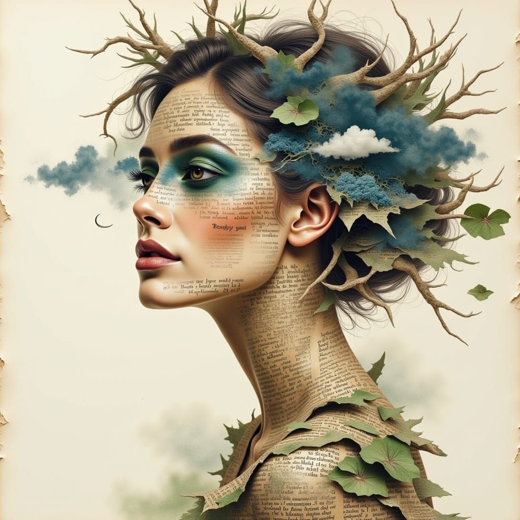 Beautiful Woman in Mixed Media Style