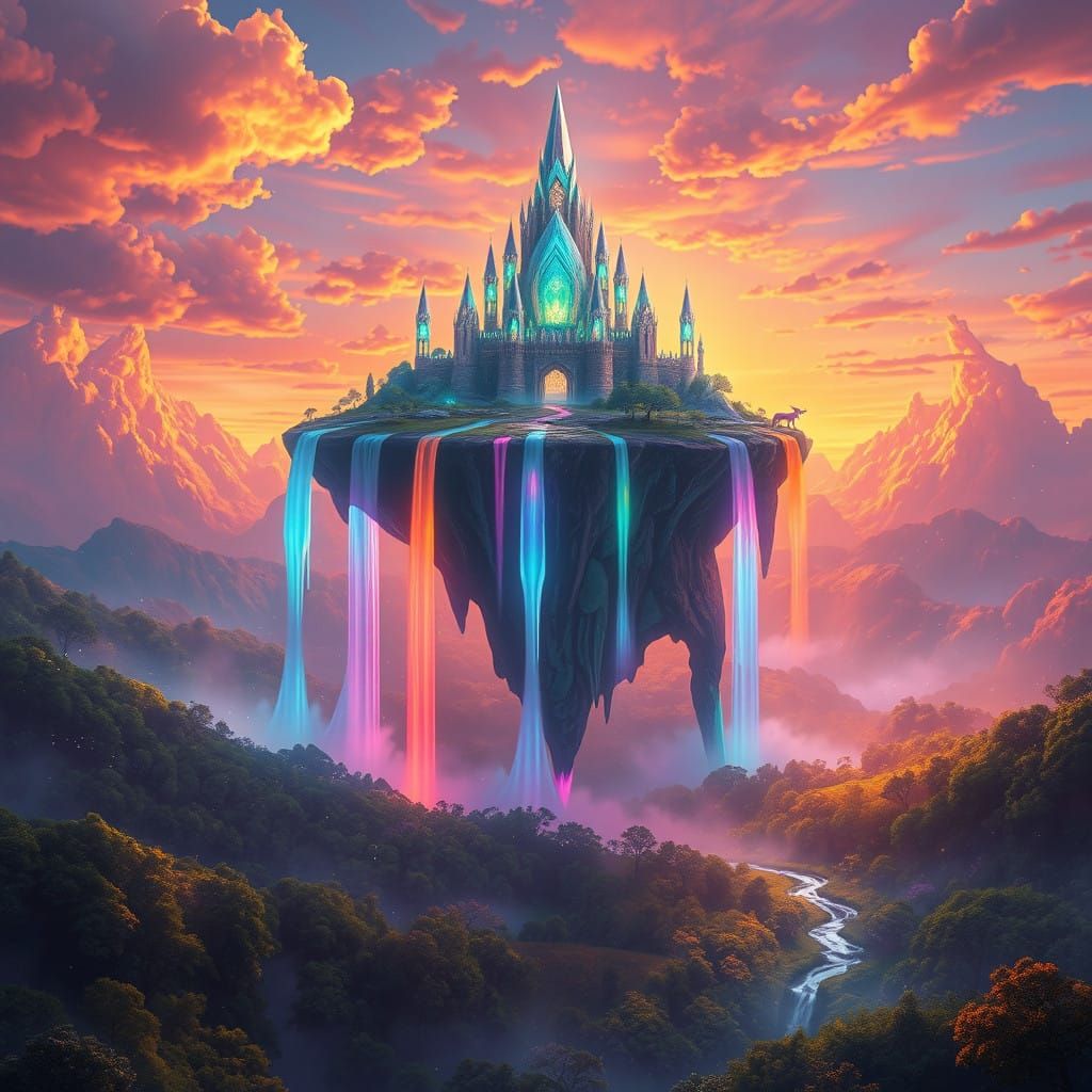 Surreal Fantasy Realm with Radiant Crystal Palace