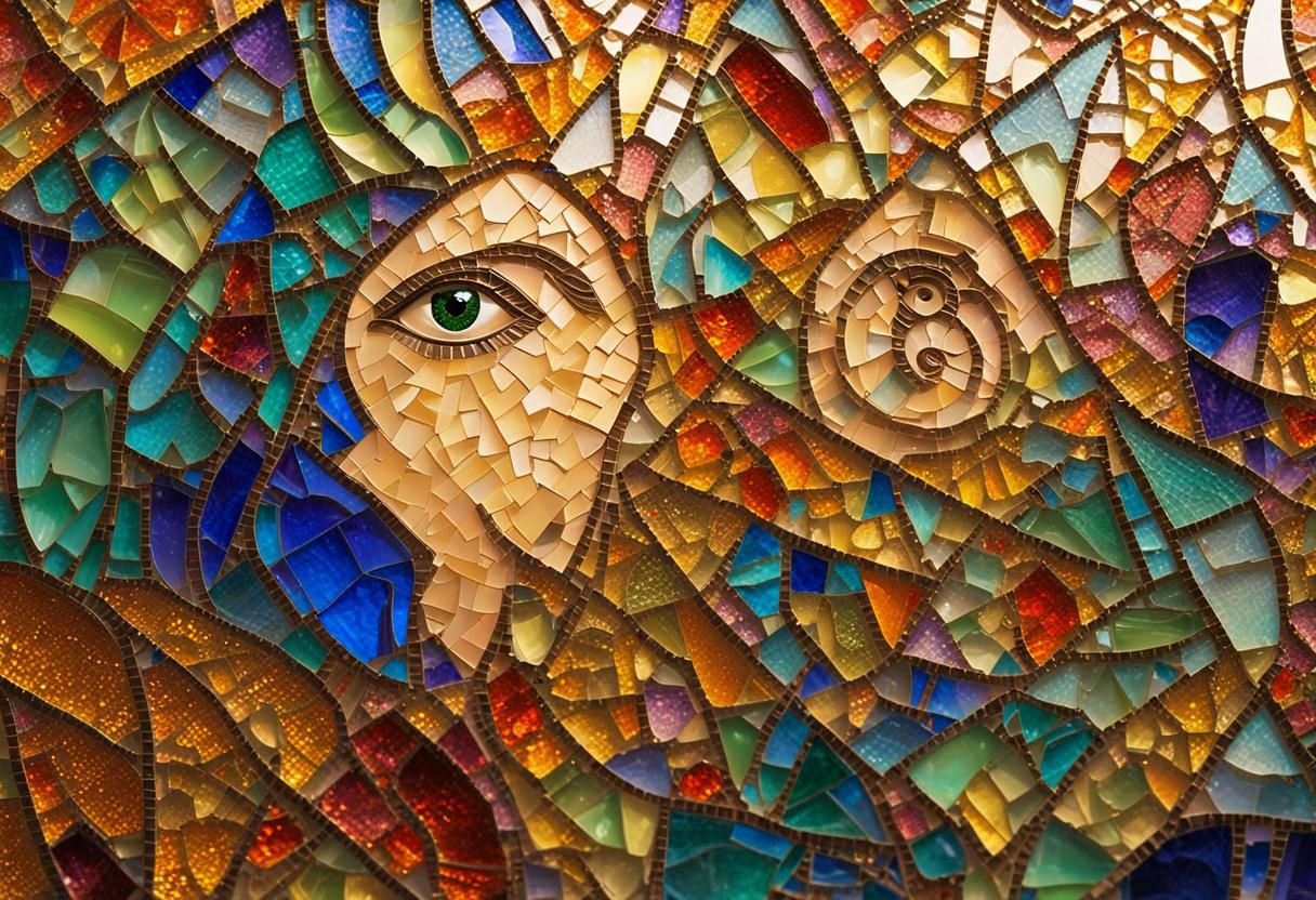 Woman's Face in Vibrant Mosaic Art