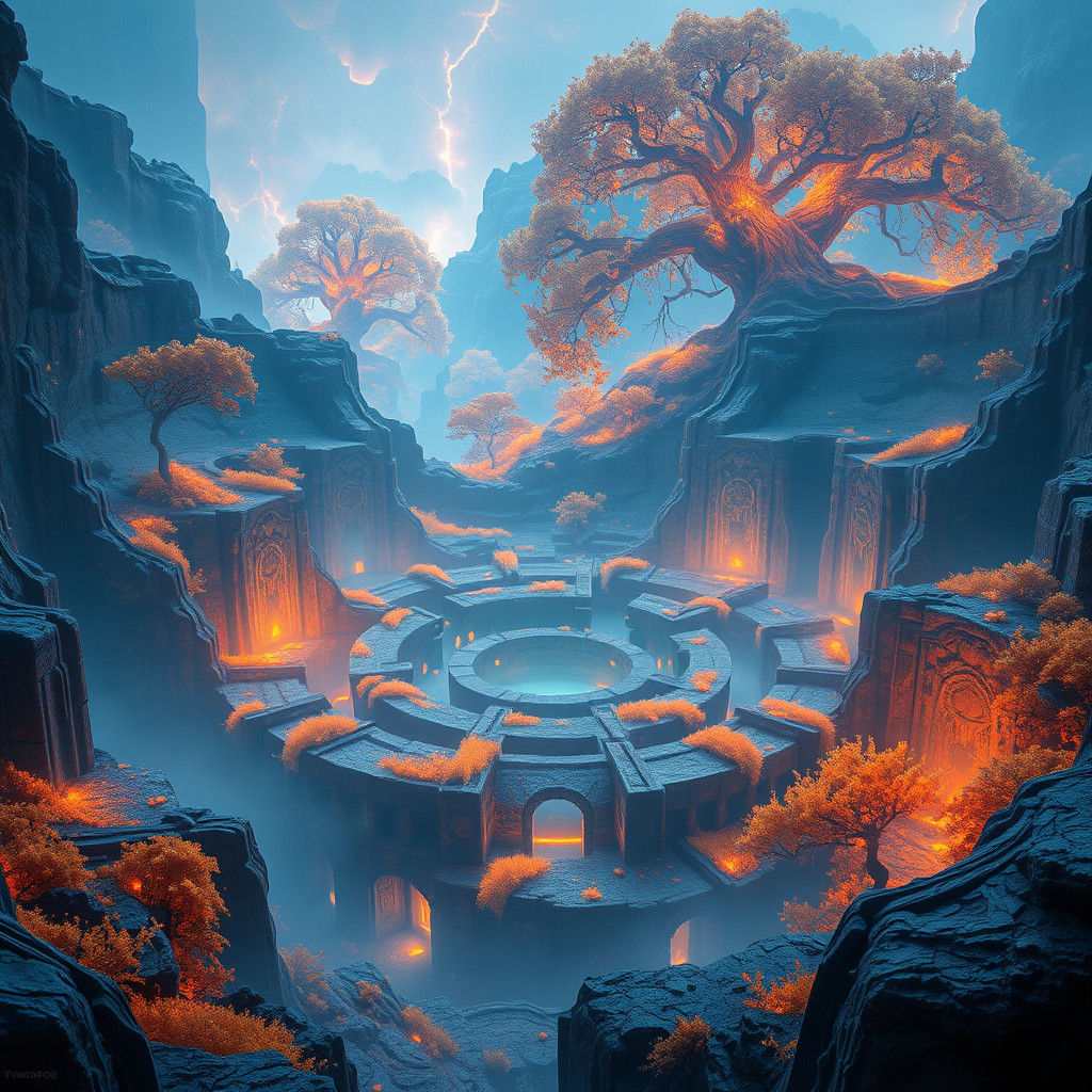 Mystical Labyrinth in Dreamlike Landscape