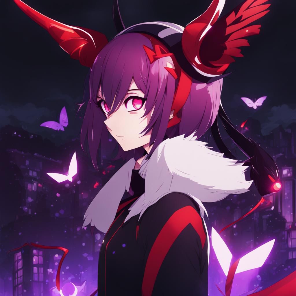 Anime Devil Girl with Cat Ears and Wings