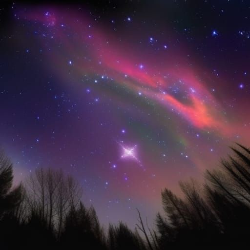 Fantasy Forest: Starry Night Sky Nebula