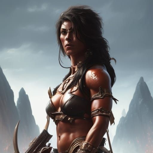 Muscular Barbarian Woman Captured: Dark Fantasy Art
