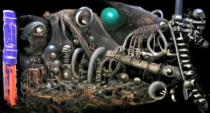 Surreal Mushroom Octopus in Biopunk Ruins
