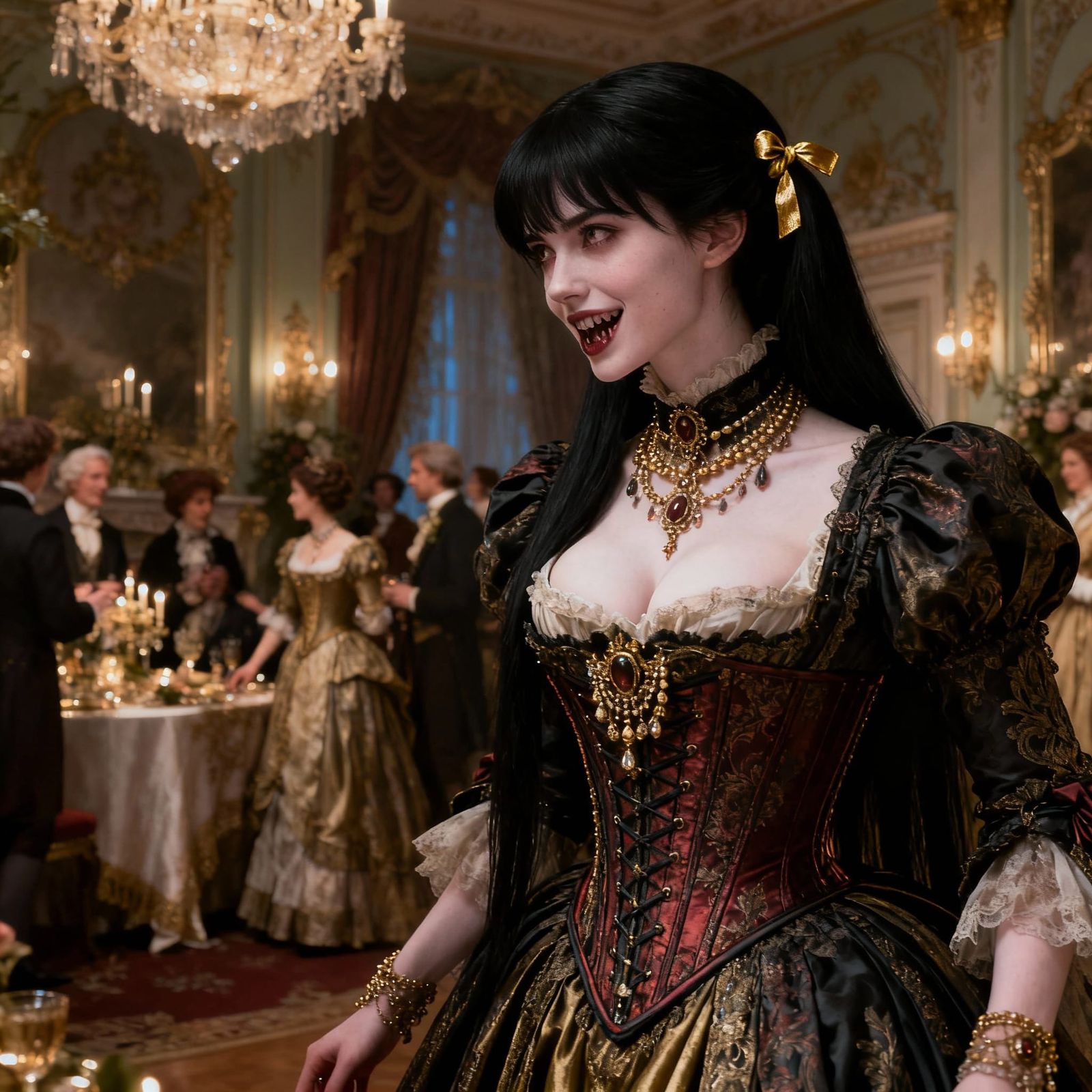 Elegant Vampire Woman at Victorian Party