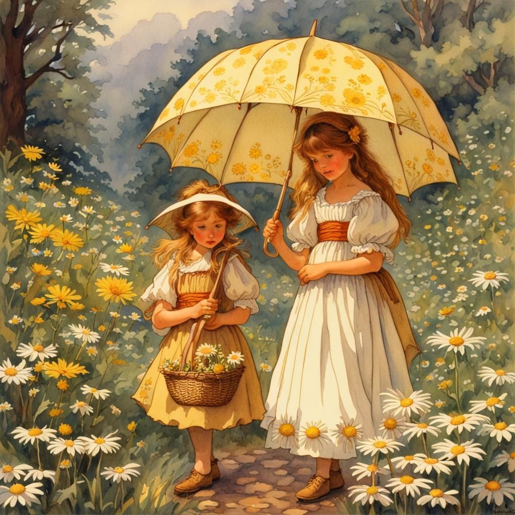 Fairy Valley with Daisies in Tasha Tudor Style