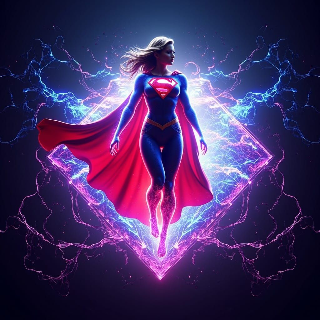 Supergirl Hologram with Cosmic Energy Wires