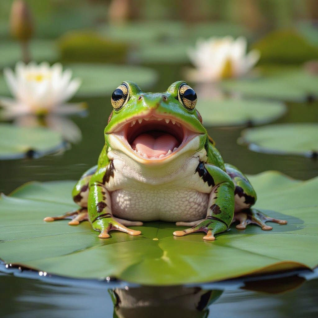 Surprised Frog on Lily Pad in Realistic Style