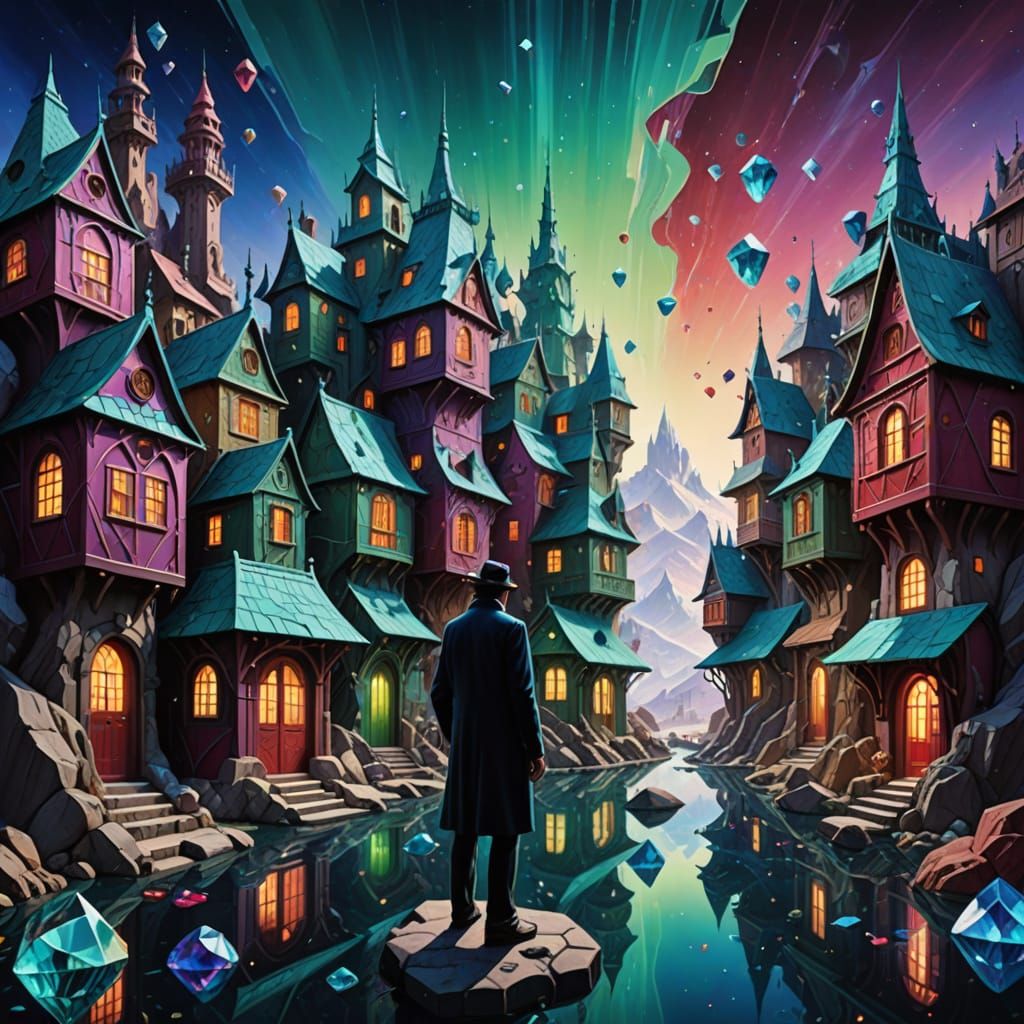 Surreal Gemstone Houses in Psychedelic Style