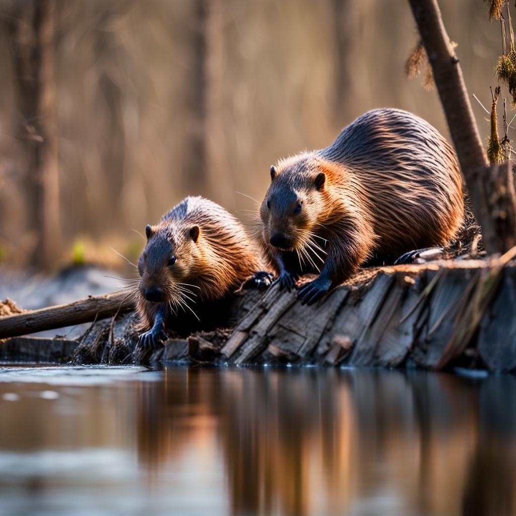 Beavers building a dam