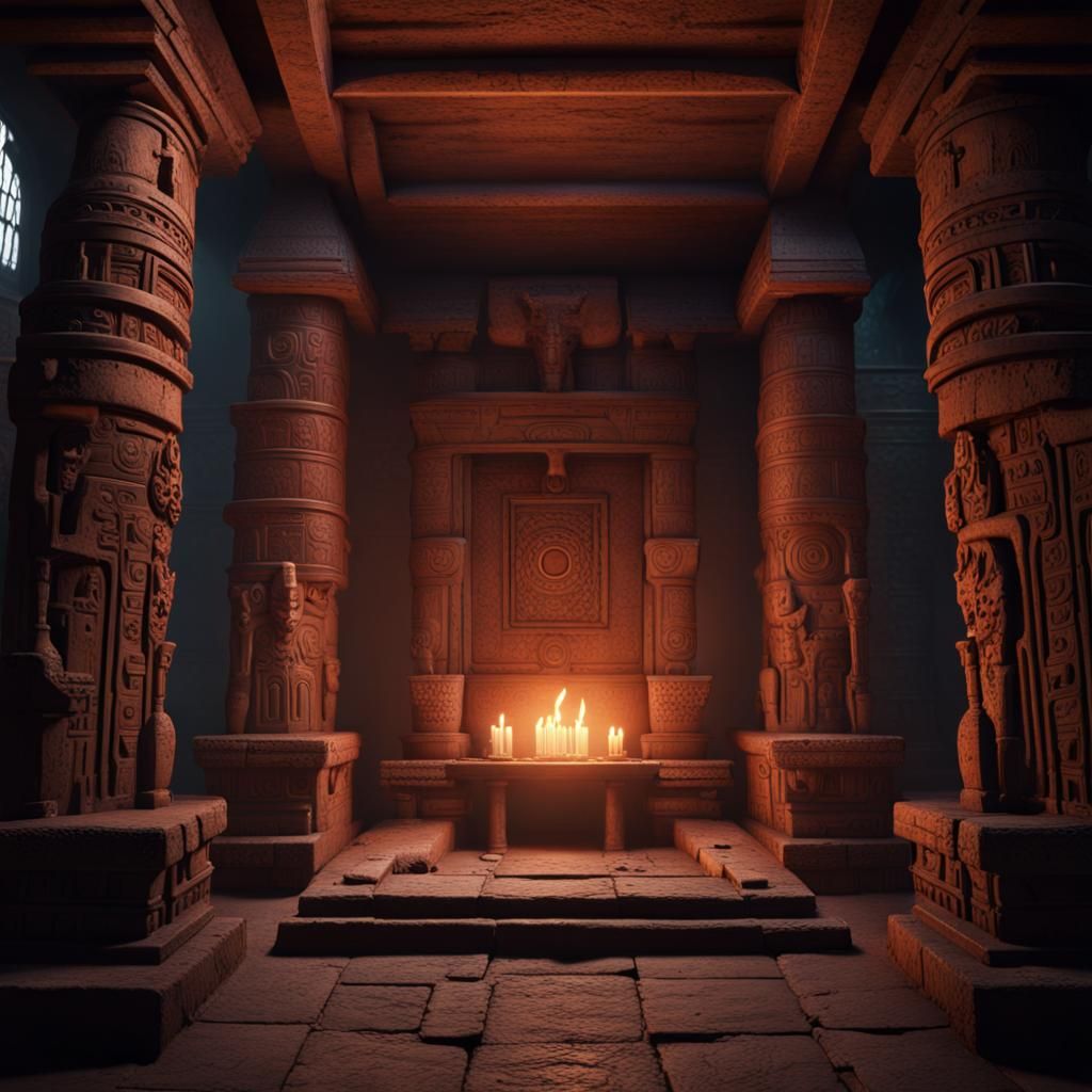 Aztec Temple Altar in Dark Matte Painting