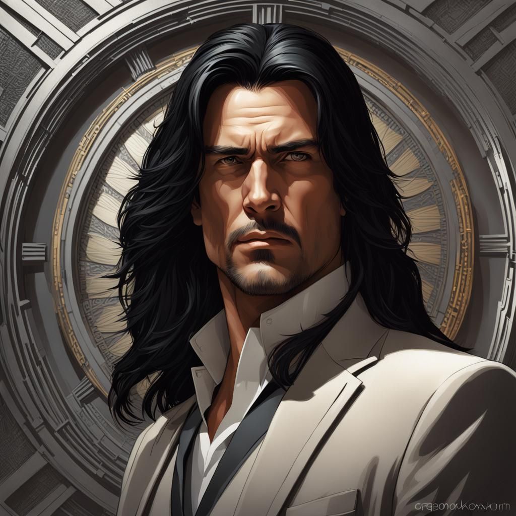 37 year old father with long black hair :: clean shaven  :: ...