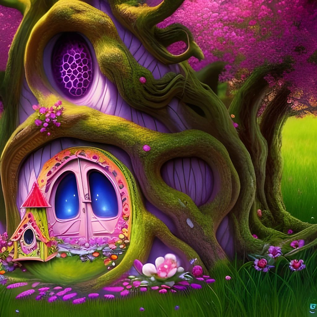 Enchanted Fairy House in Gnarled Oak Tree