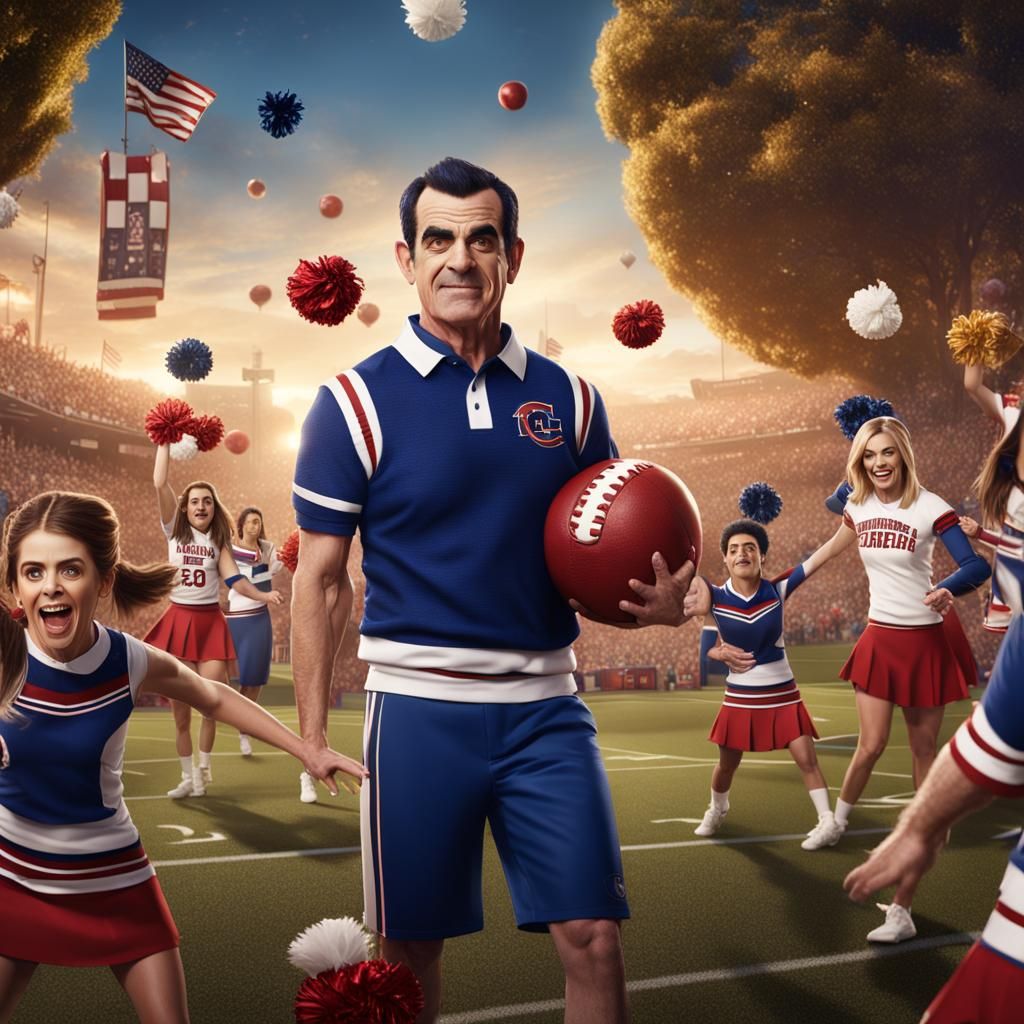 Phil Dunphy Cheerleading with Haley: Detailed Matte Painting