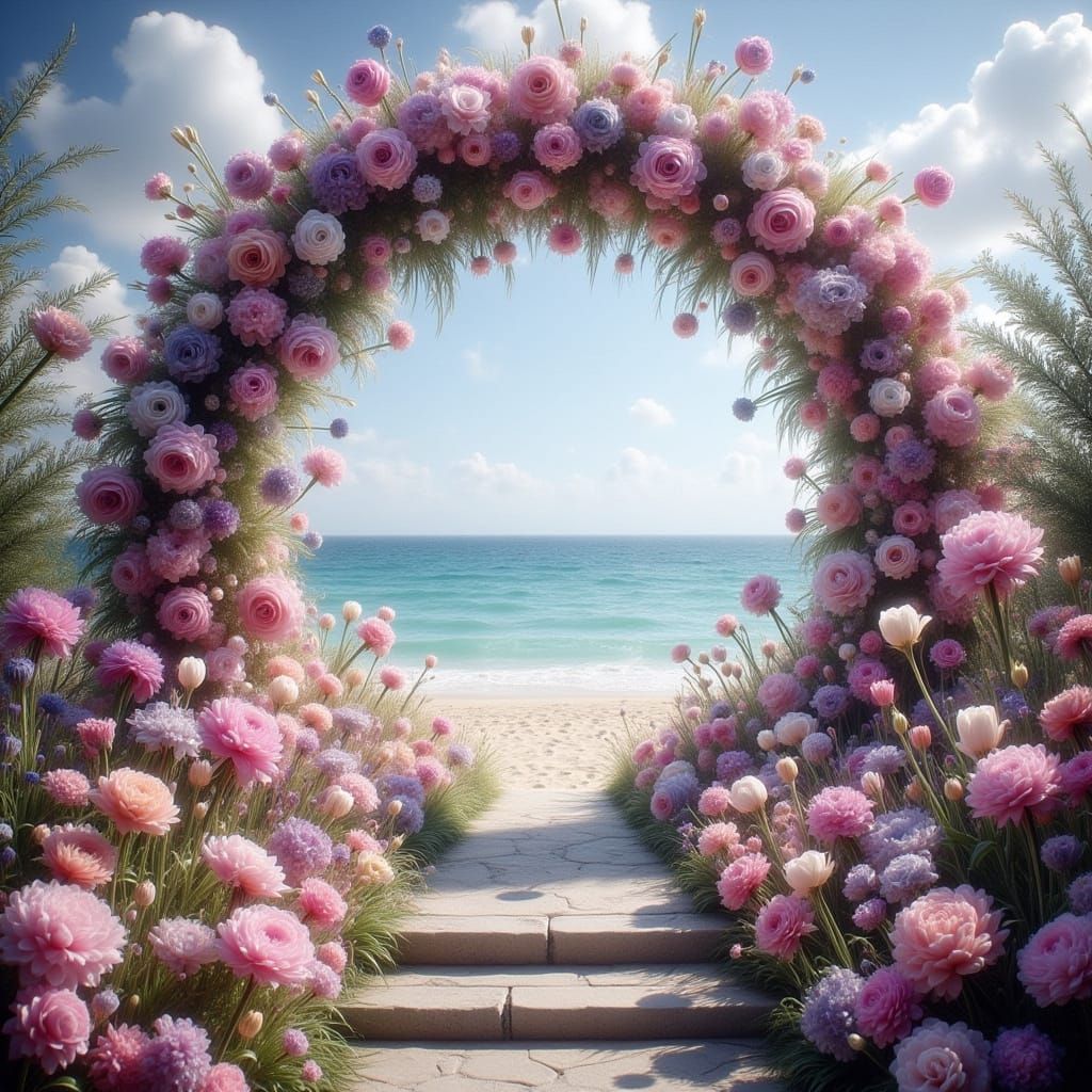 Enchanted Victorian Garden Portal to Beach Scene