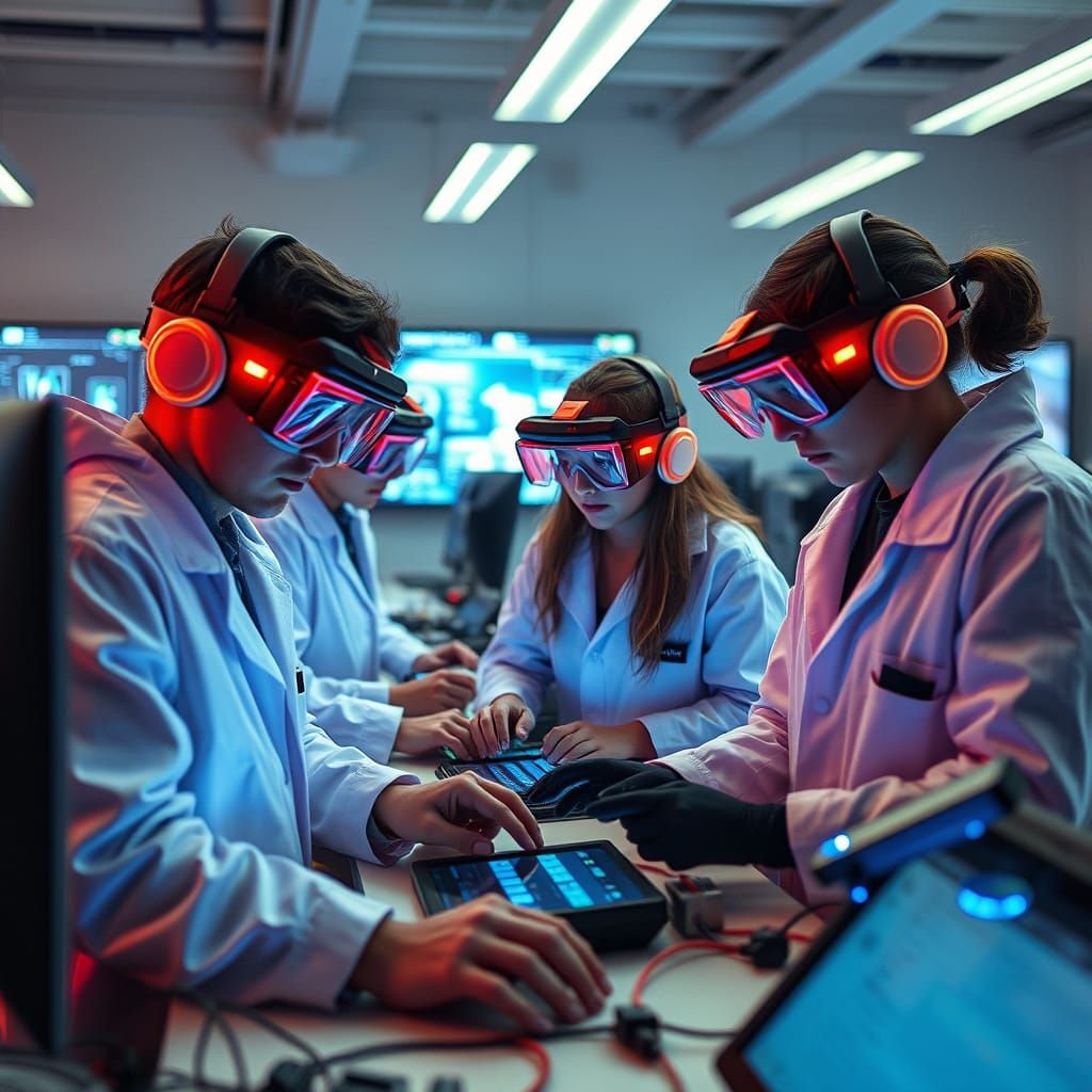 Students in Advanced Tech Workshop, Hyperrealistic Style