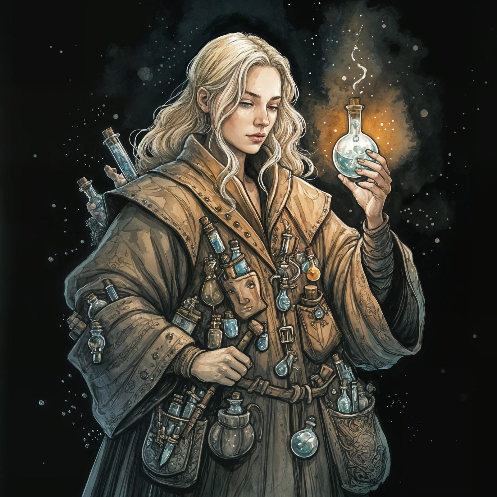 Mystical Alchemist in a Whimsical Dungeon Realm