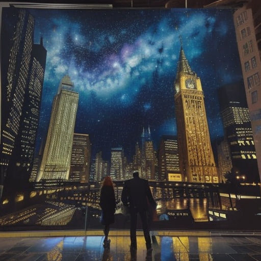 African Stargazer Over City at Night in Post-Impressionism