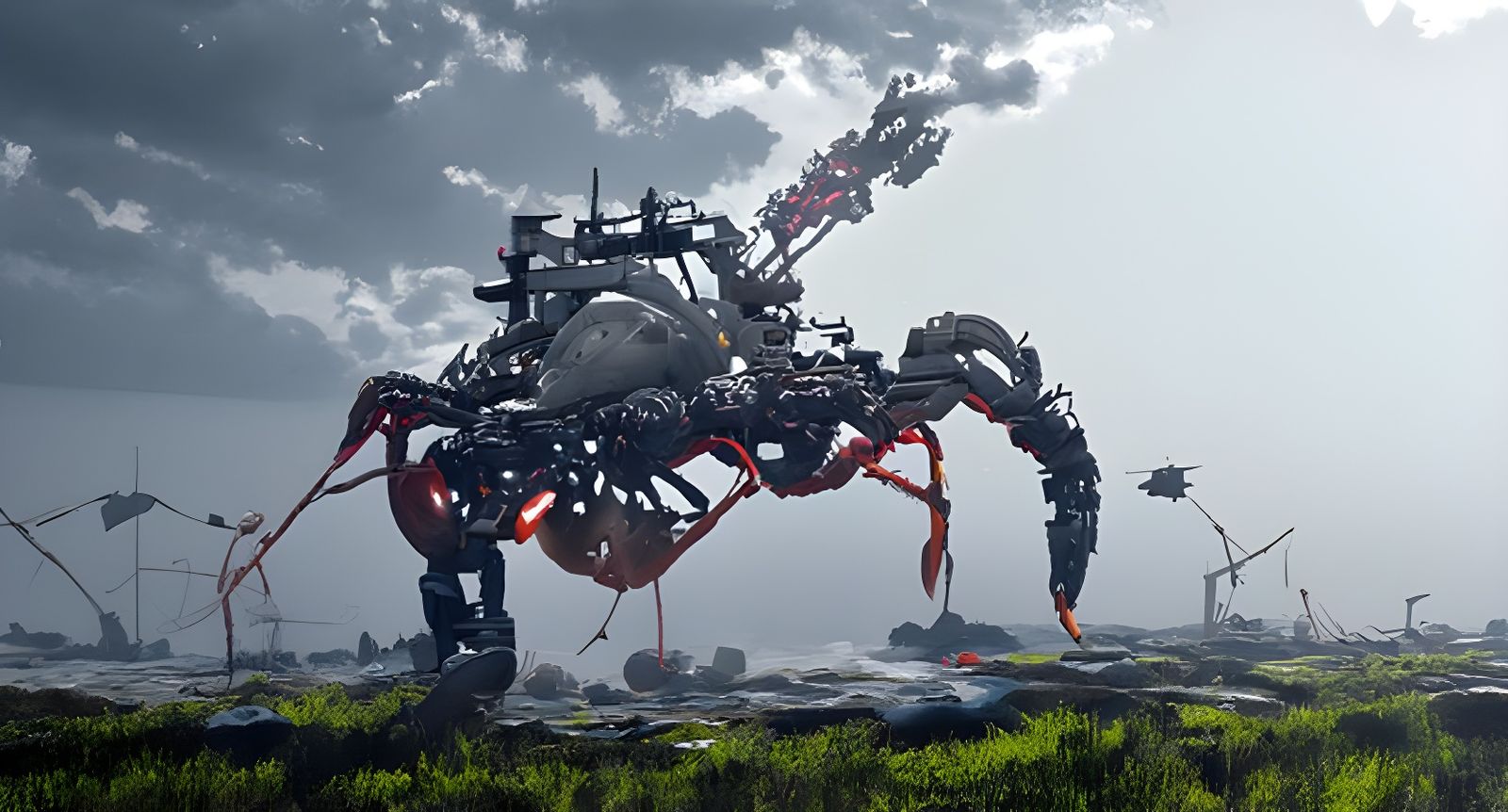 Robotic Crab Destroyer in Hyperdetailed Digital Illustration