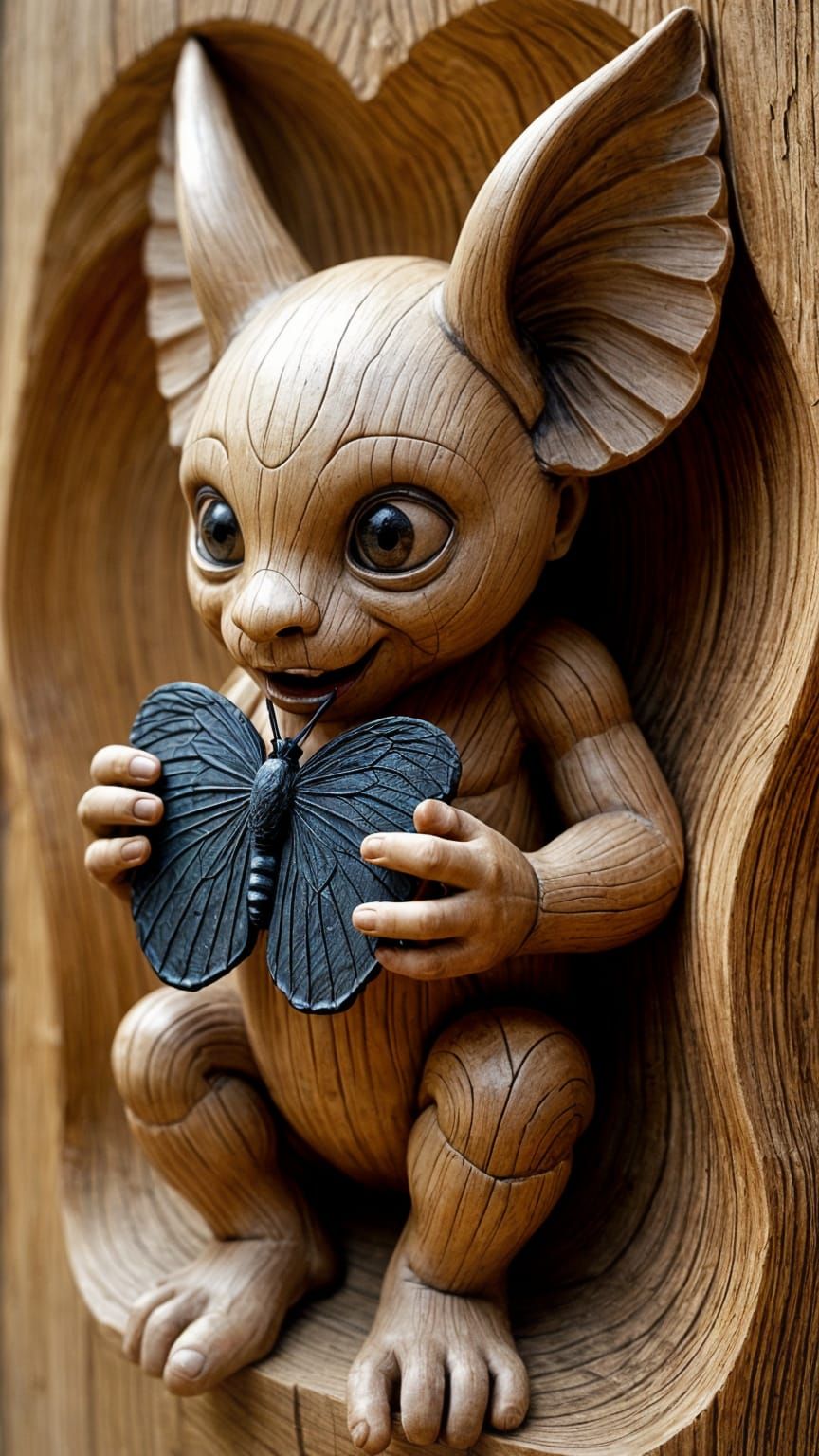 Homunculus and Butterfly: A Wooden Carving Masterpiece
