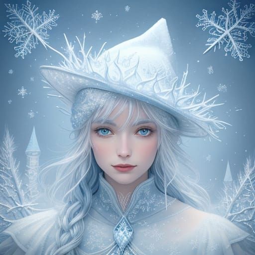 Whimsical Snow Hat Fantasy Art Illustration