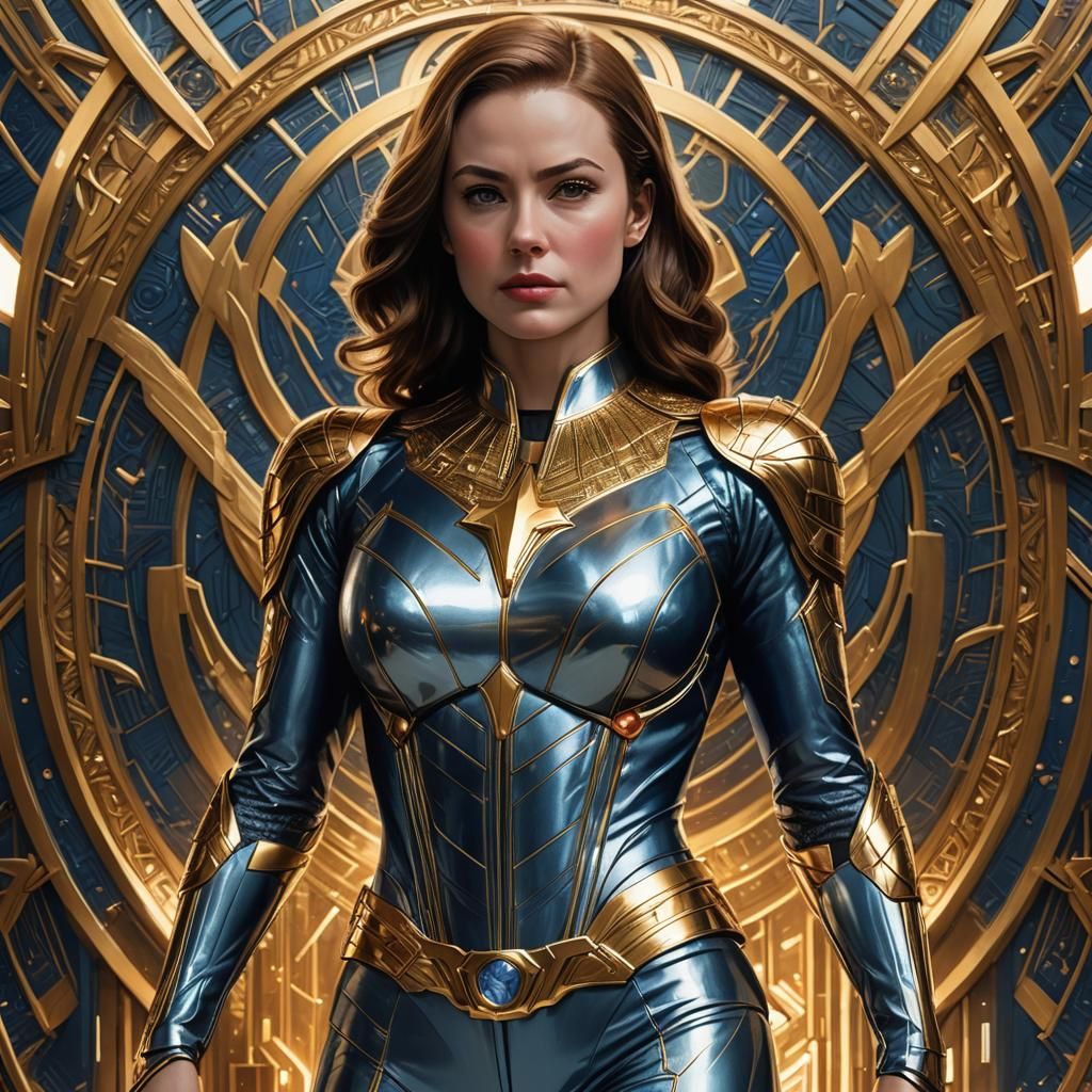 Art Deco Superhero in Glistening Metallic Suit