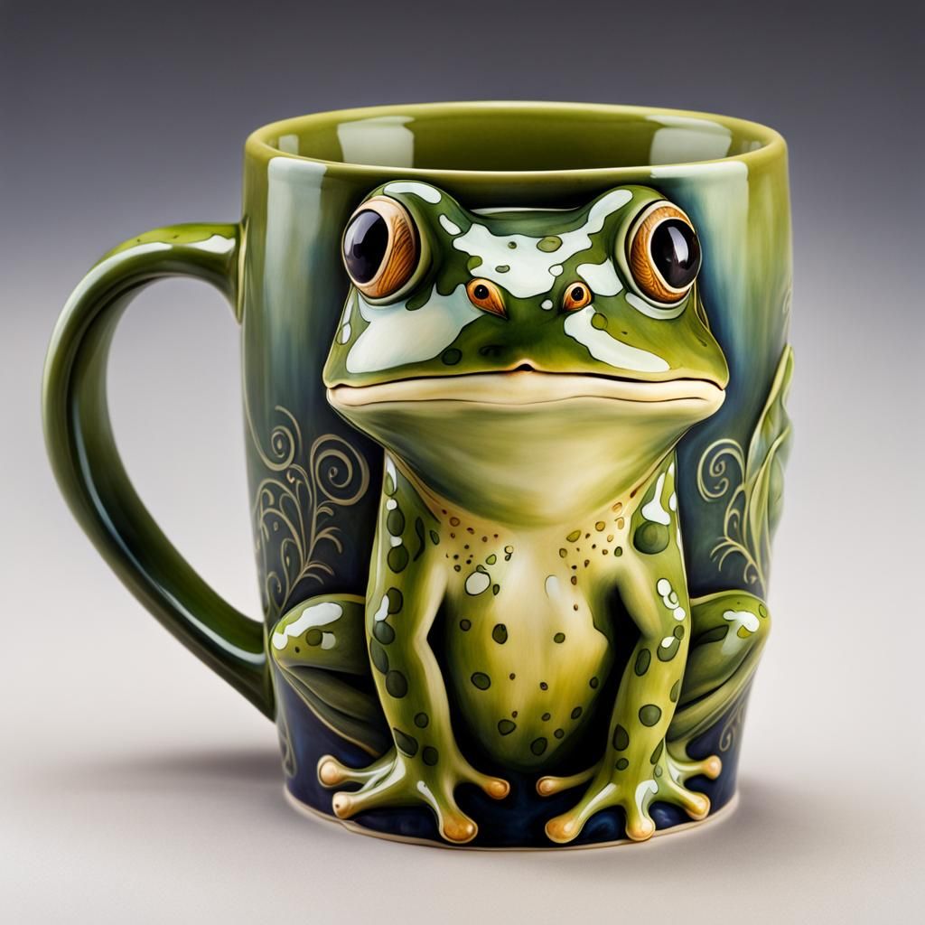 Whimsical Frog Coffee Mug with Intricate Engravings