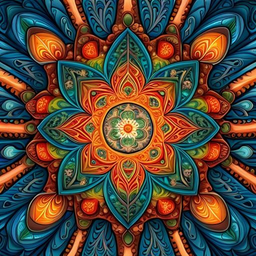 Colorful Floral Paisley Mandala in Candy Art Style