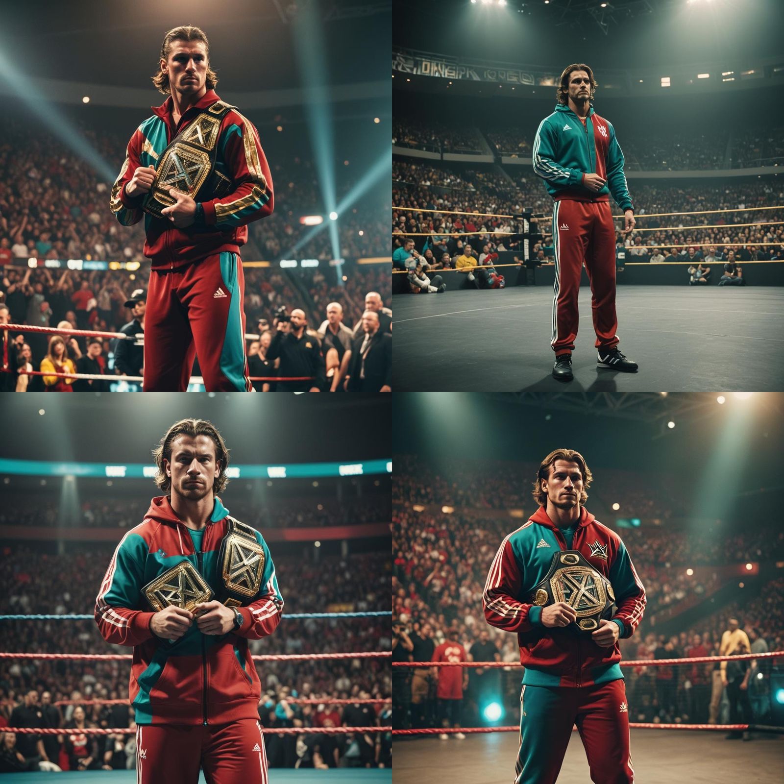WWE Wrestler with Championship Belts in Cinematic Style