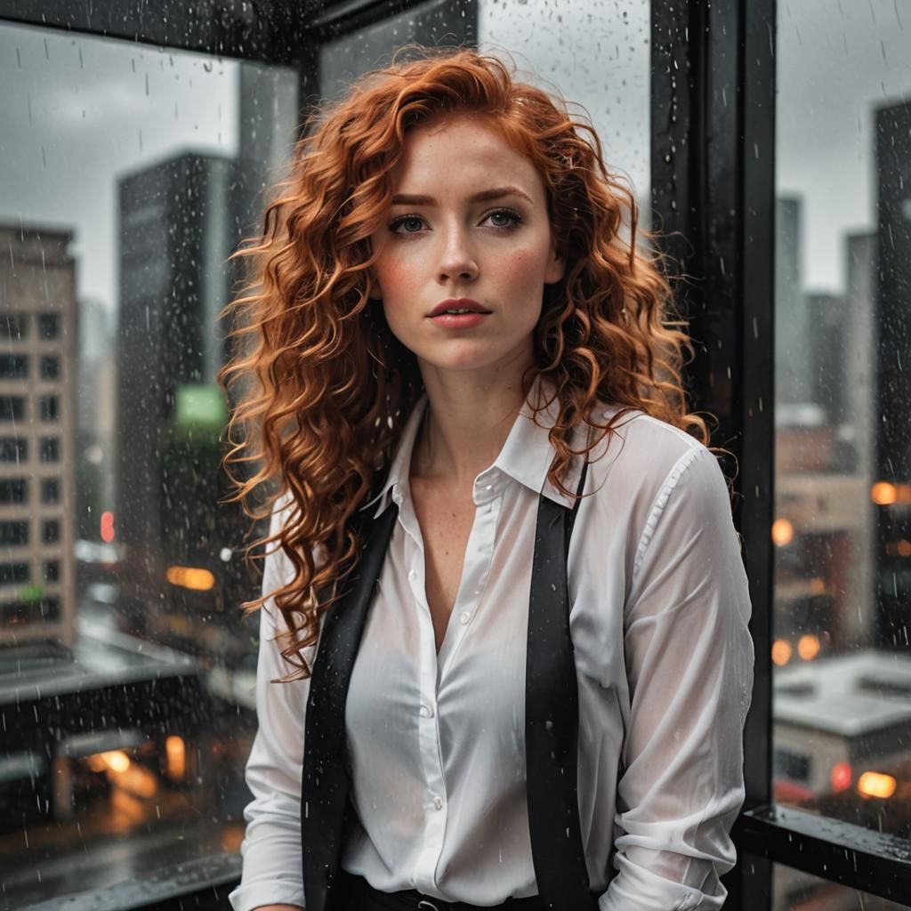 Woman Contemplates Rainy Day in Noir Style