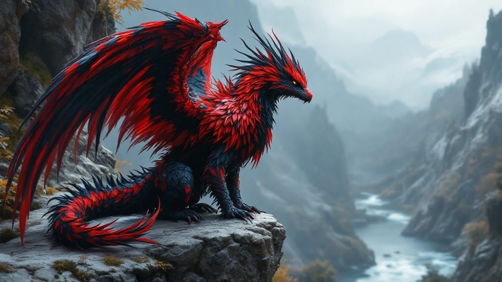 Majestic Phoenix Dragon Watches Over the River