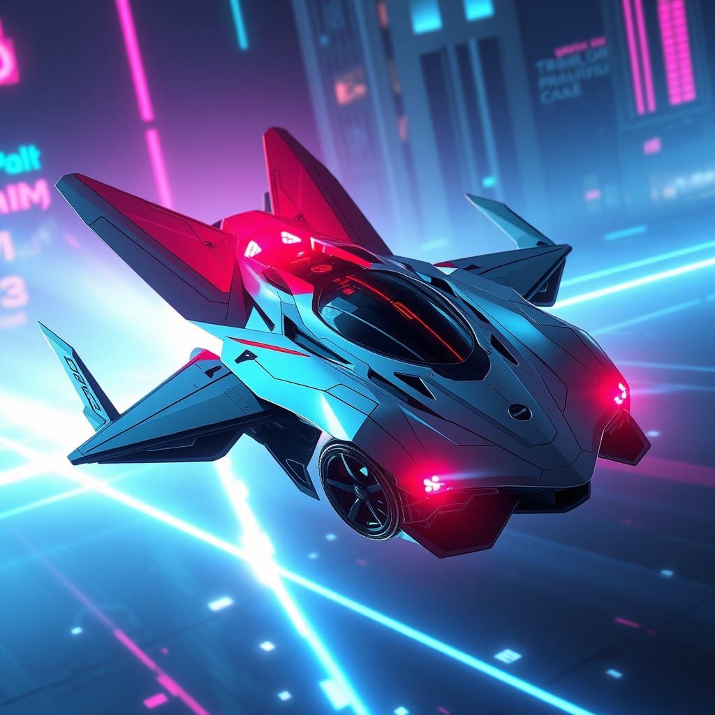 Cyberpunk Spacecraft: Futuristic Winged Hybrid in Neon-Lit A...