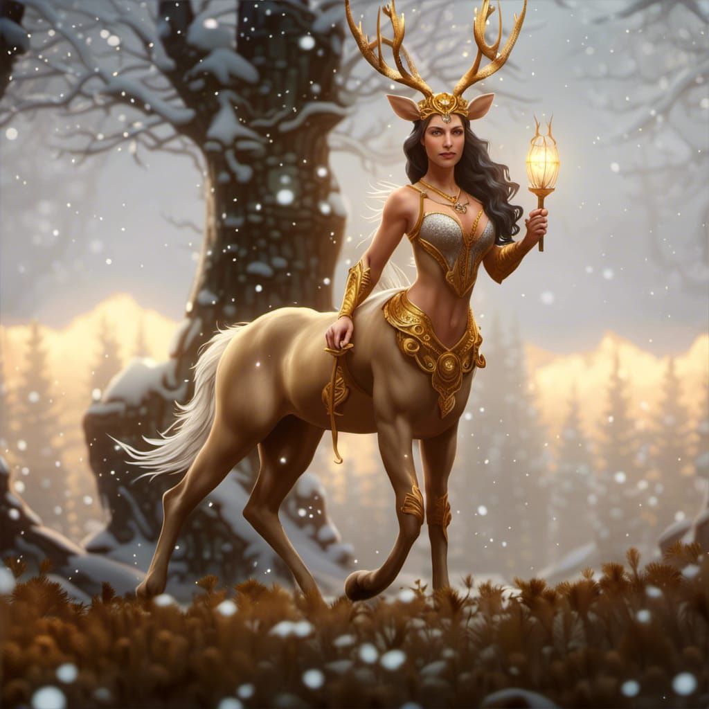 Fantasy Female Centaur in Snowy Forest