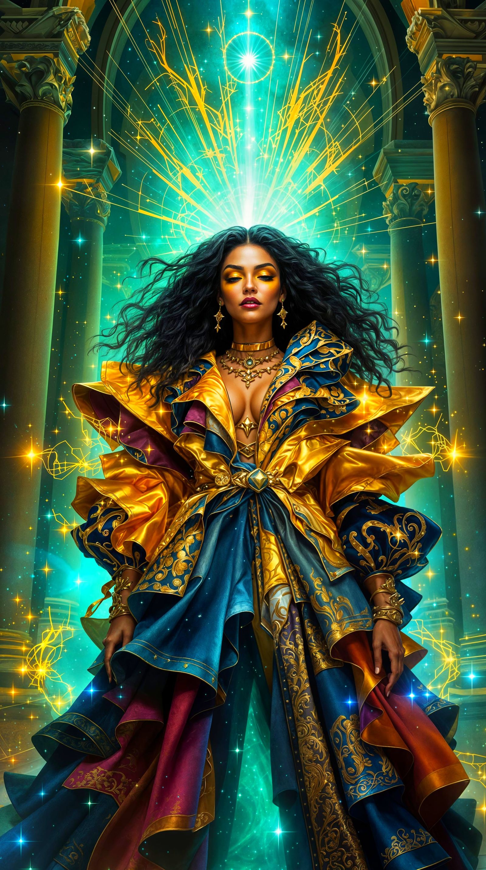 Vibrant Maximalist Fashion Portrait in Digital Art