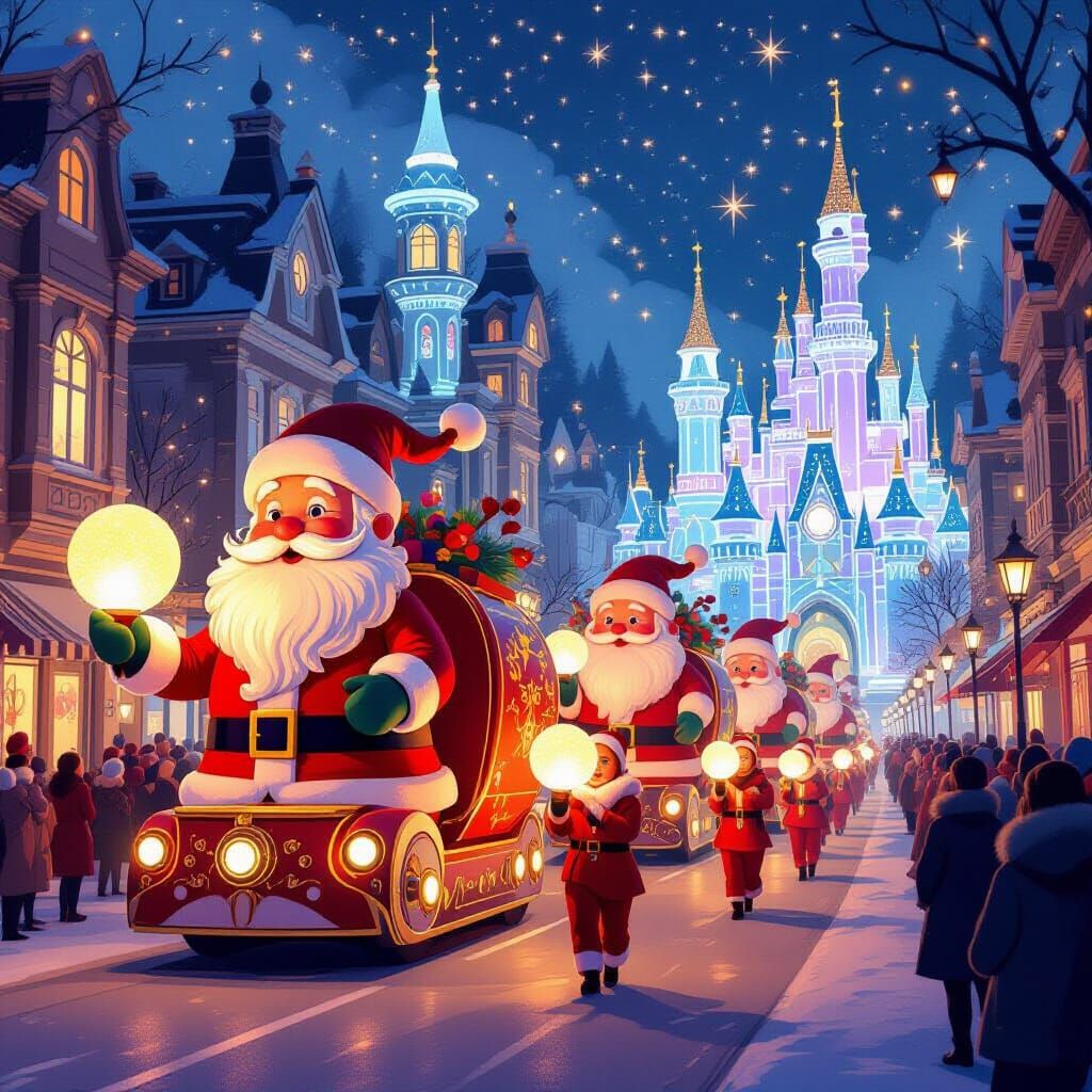 Santa Claus Lantern Day Parade in Ethereal Cityscape