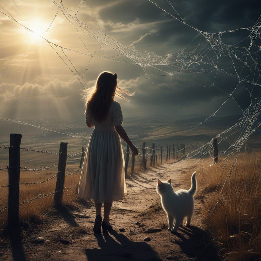 A Mysterious Lady Chases a Defiant Cat in a Futuristic Lands...