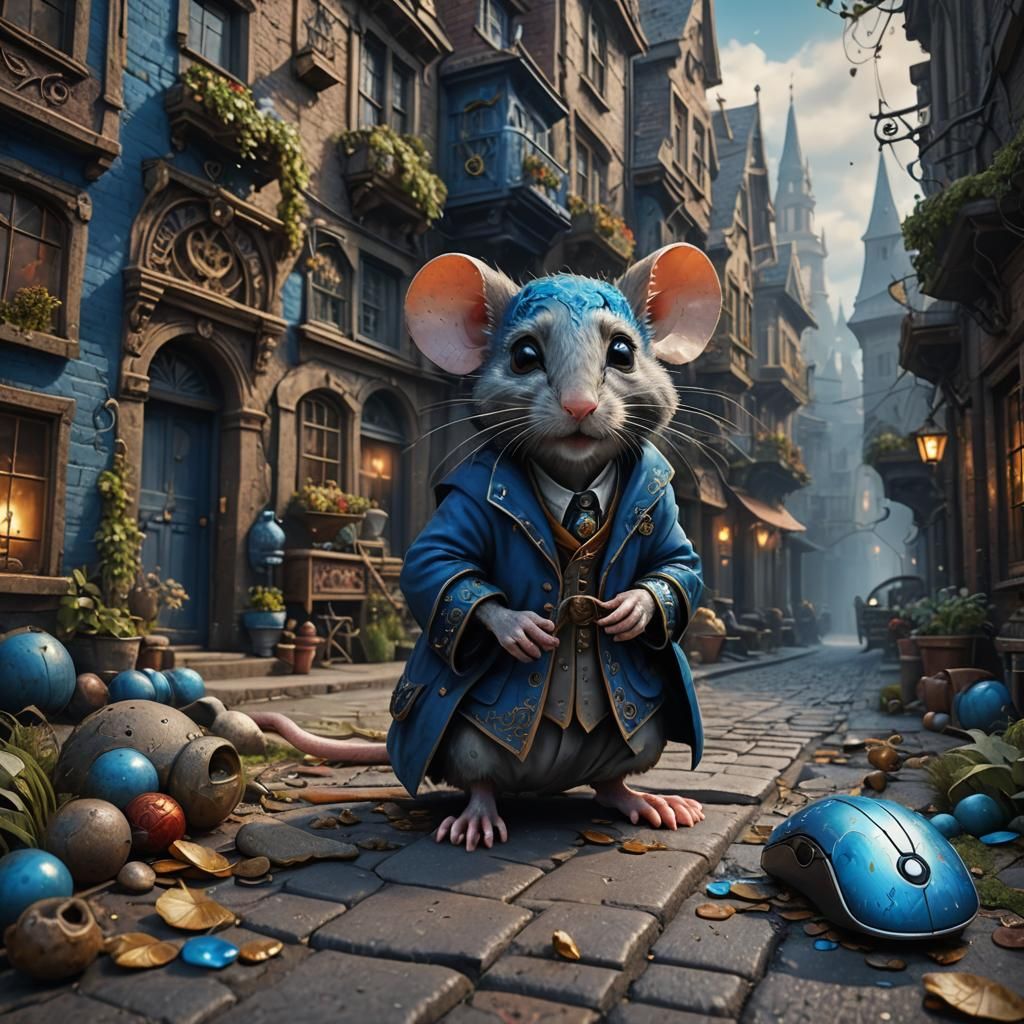 Professor Mouse with Blue Eyes on the Street