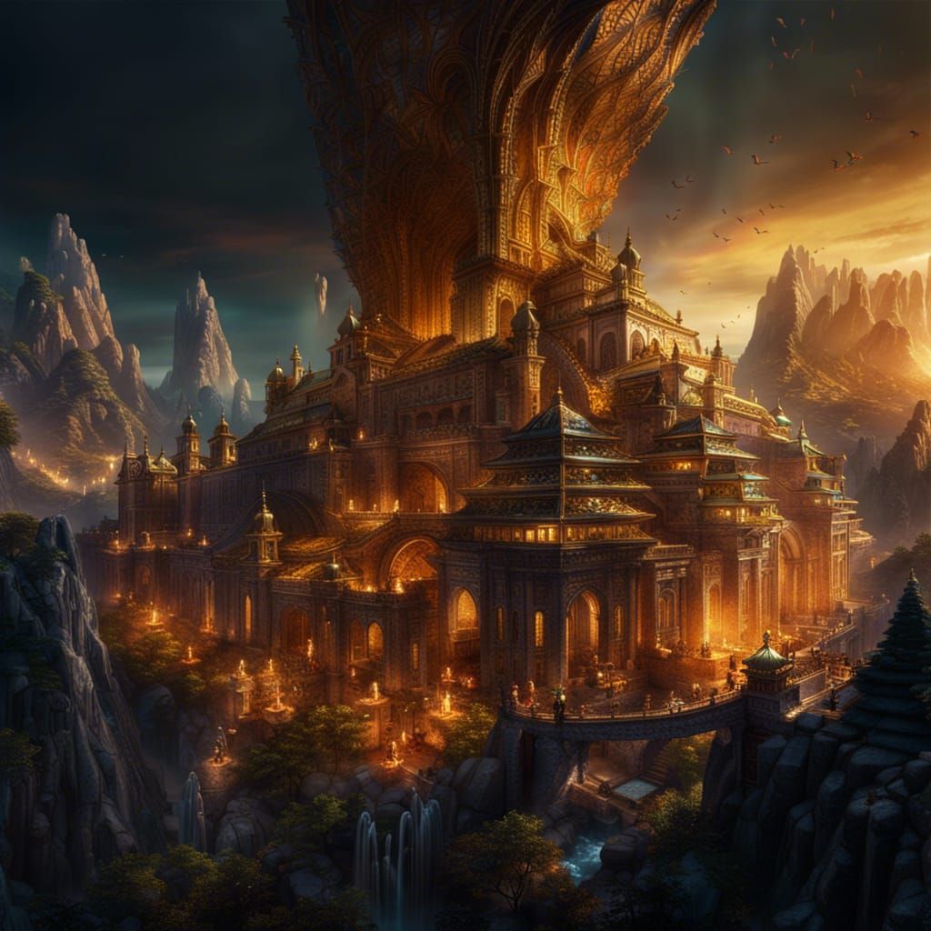 Golden Lemuria: A Fantastical City Concept Art