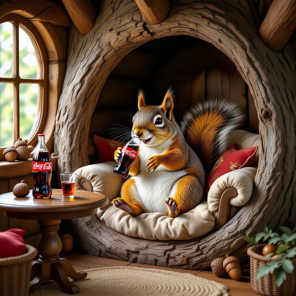 Cozy Squirrel Lounging in Hollow Tree Room