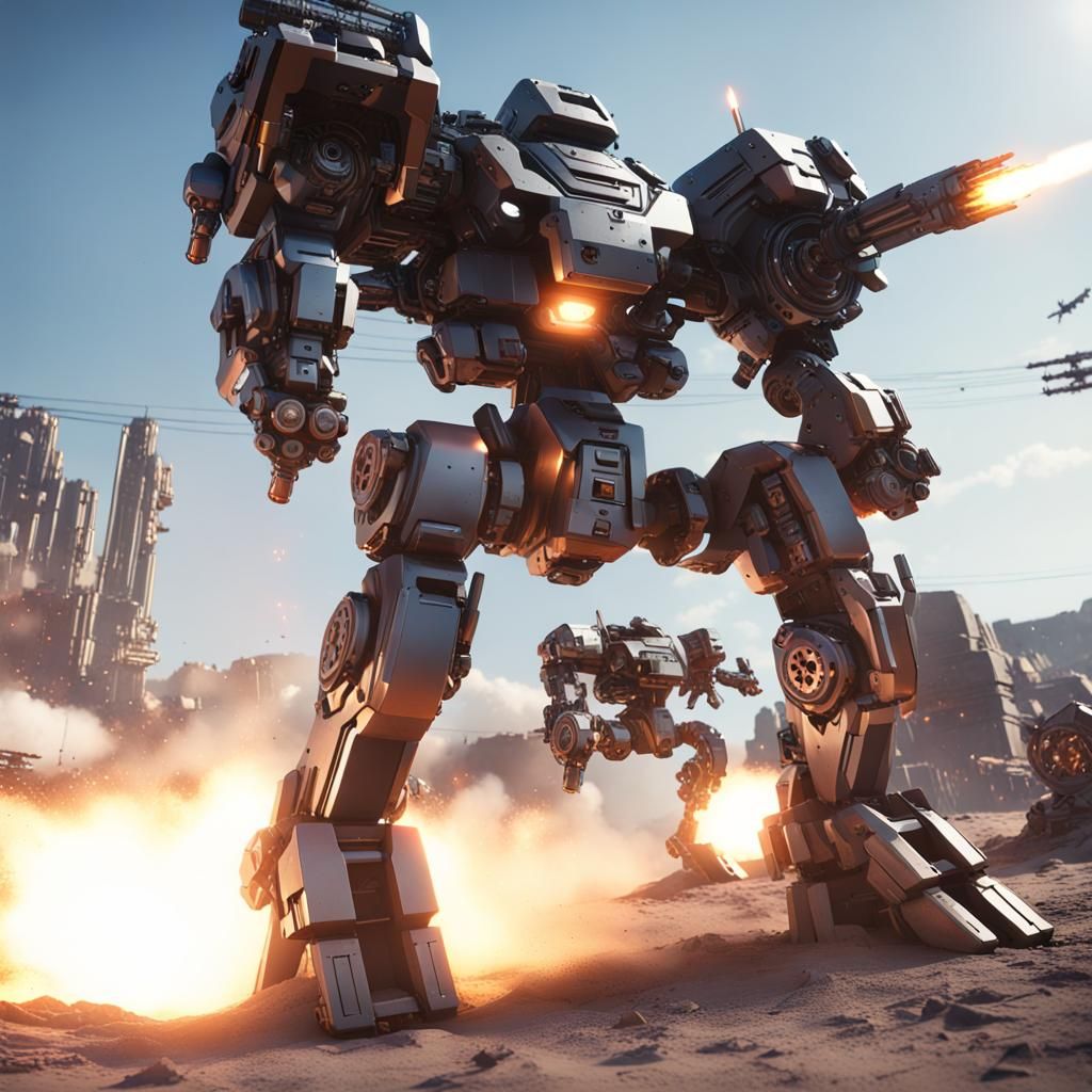 Epic War Mechs Battle in Futuristic Sci-Fi Scene