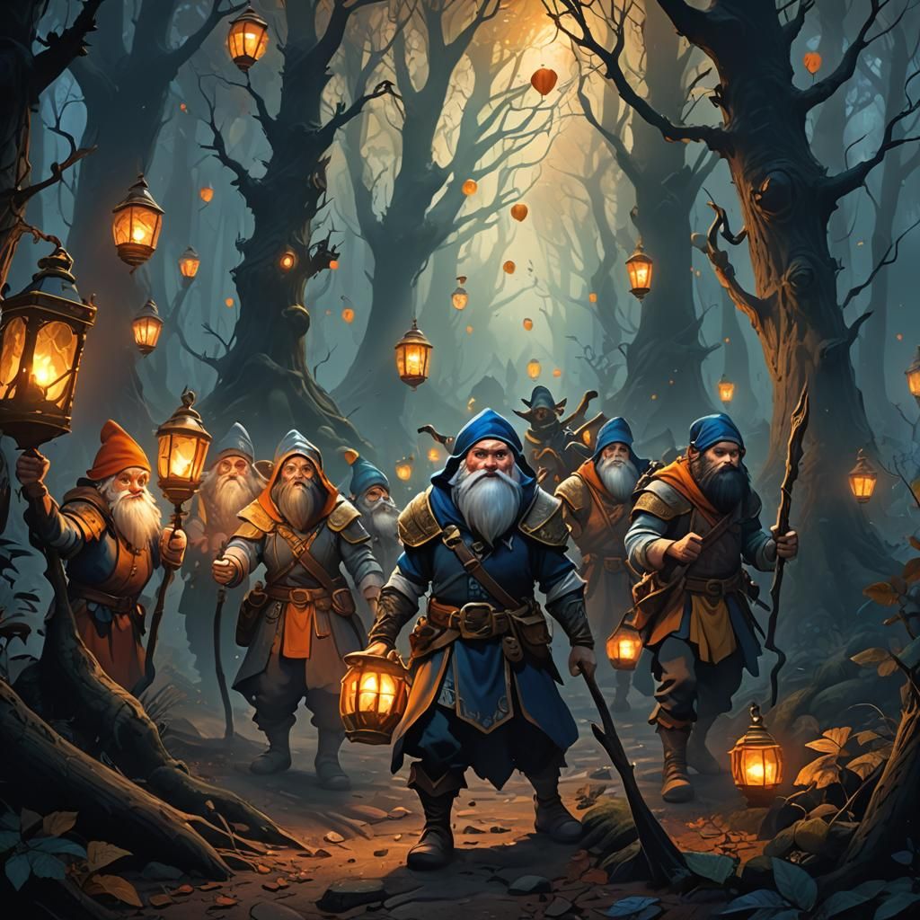 Dwarfs Hunt Queen Witch in Mystical Forest
