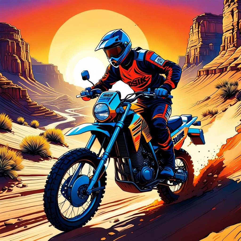 Suzuki DR 650 Races Through Desert Canyon