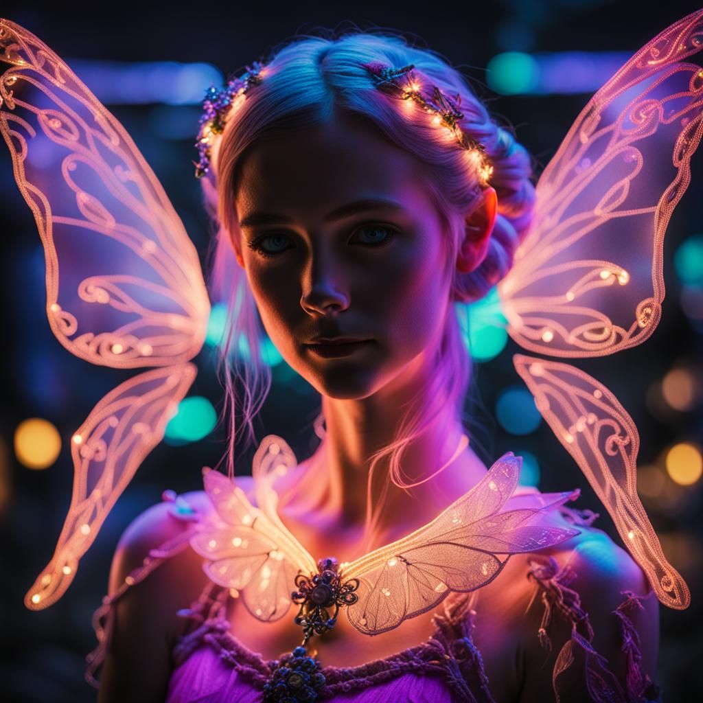 Neon Fairy Portrait with Vibrant Lighting