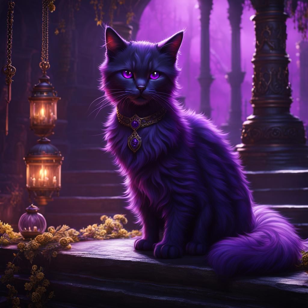Detailed Purple Goth Kitty Concept Art