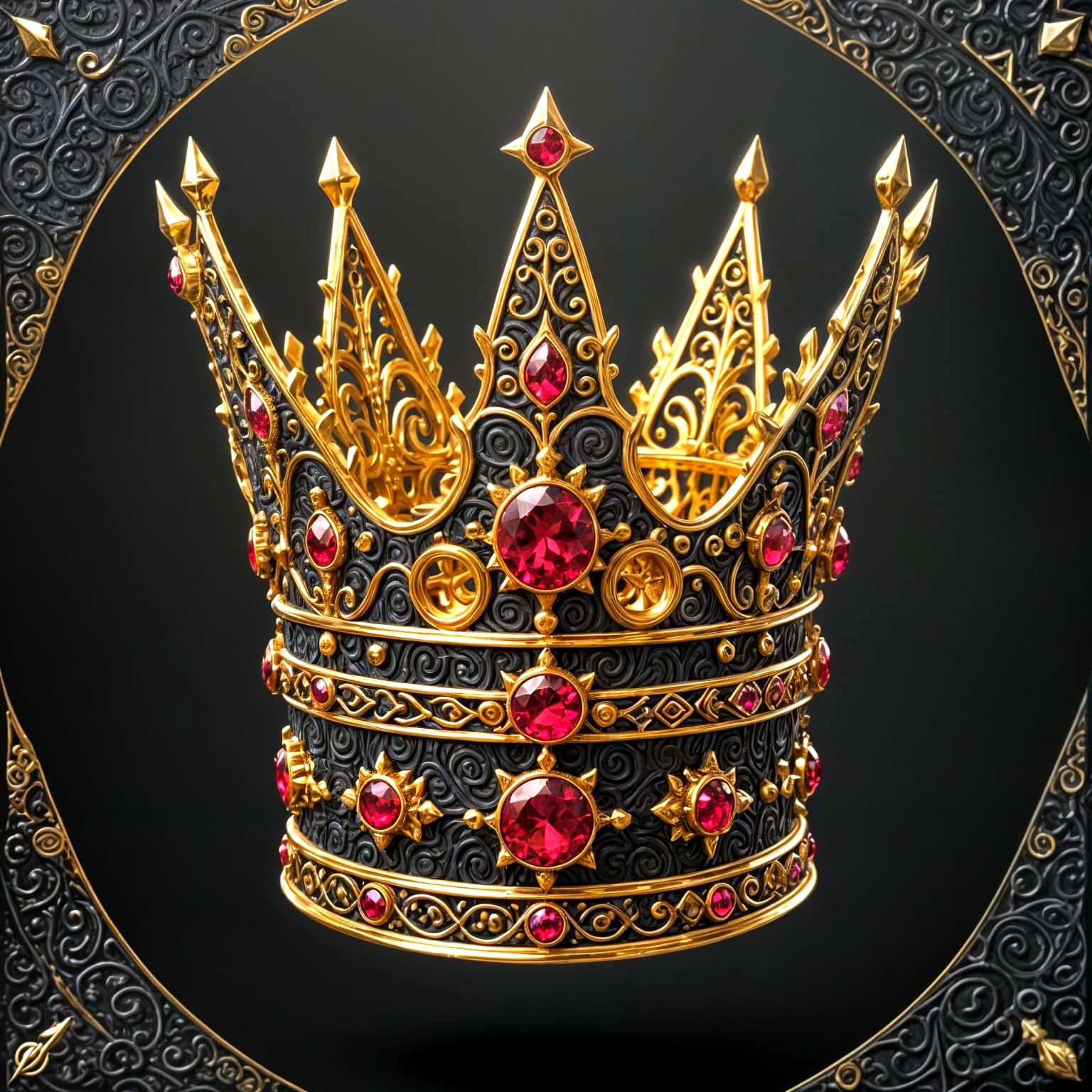 Epic Golden Crown with Ruby and Obsidian Adornments